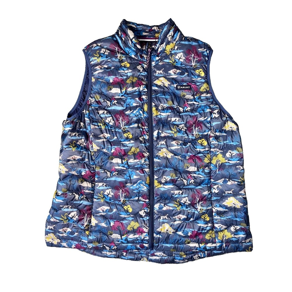Ariat Puffer Vest Womens Size 2XL Blue Full Zip Packable Equestrian Hunting Dog